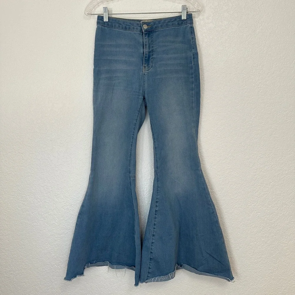 Free‎ People Just Float On Flare Jeans Light Wash Blue High Rise Bell Bottom 26R